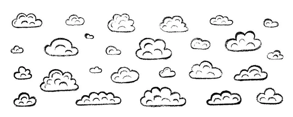Chalk grunge cloud set. Hand drawn vector stock kid crayon illustration isolated イラスト素材