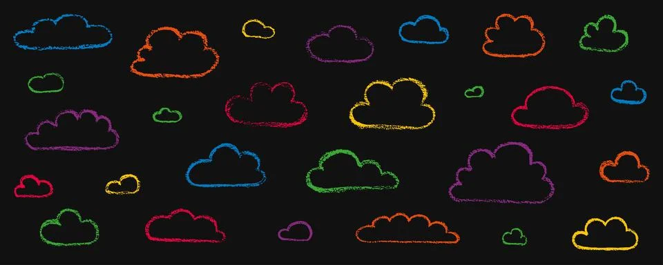 Chalk grunge cloud set. Hand drawn vector stock kid crayon illustration isolated Illustrazione stock