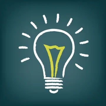 Chalk hand-drawn idea light bulb icon on gradient background. 스톡 일러스트