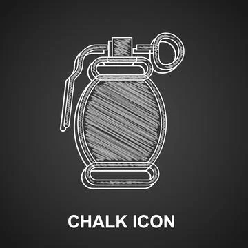 Chalk Hand grenade icon isolated on black background. Bomb explosion. Vector Stock Illustration