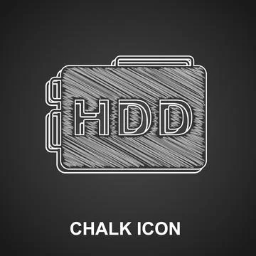 Chalk Hard disk drive HDD icon isolated on black background. Vector Illustrazione stock