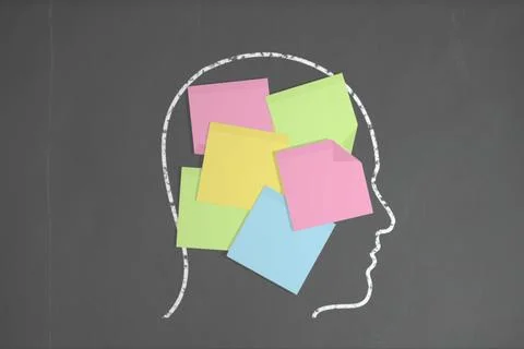 Chalk head with post it notes Stock Photos