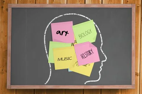 Chalk head with school subjects post it notes Stock-Illustration