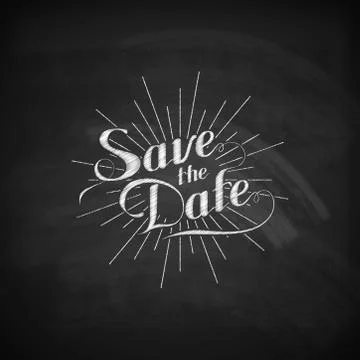 Chalk illustration of handwritten Save the Date label Stock Illustration