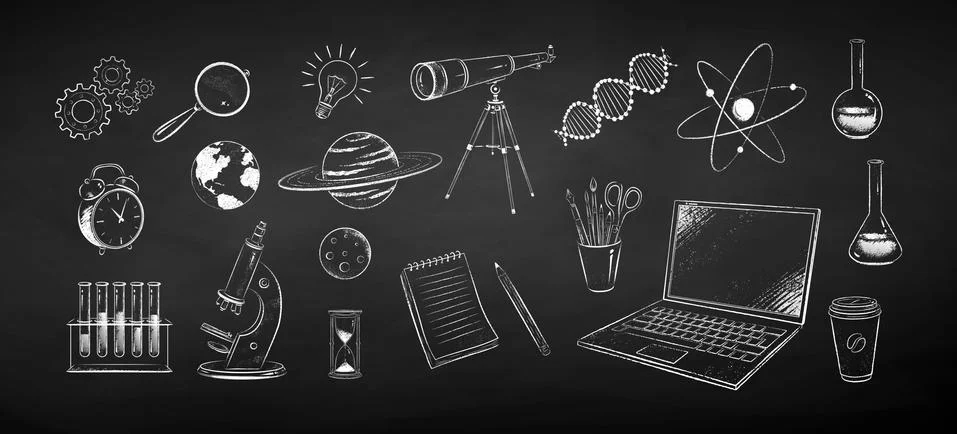 Chalk illustrations of science objects Stock Illustration