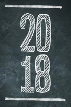 Chalk lettering 2018 between two horizontal lines on a blackboard Stock Illustration