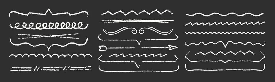 Chalk Line Stroke Blackboard Vector Set. Crayon Scribble Underline Shapes Stock Illustration