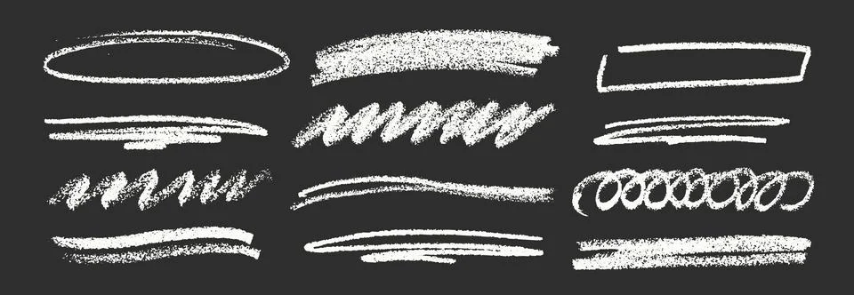 Chalk Line Stroke Blackboard Vector Set. Crayon Scribble Underline Shapes Stock Illustration
