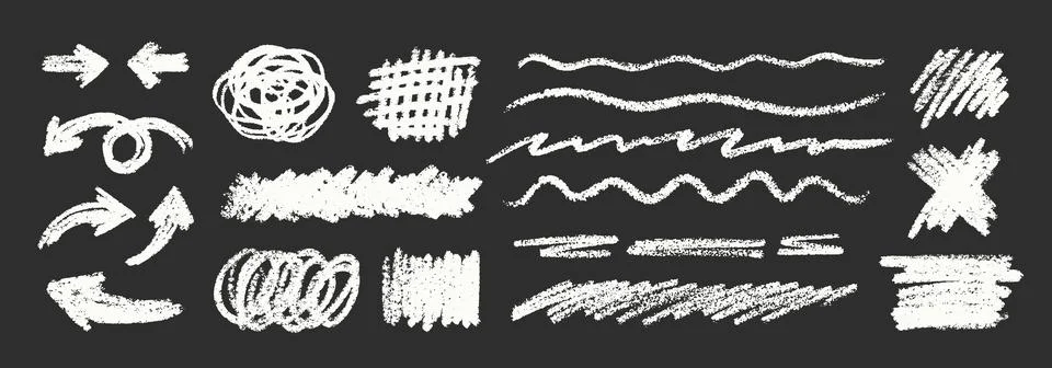 Chalk Line Stroke Blackboard Vector Set. Crayon Scribble Underline Shapes Stock Illustration
