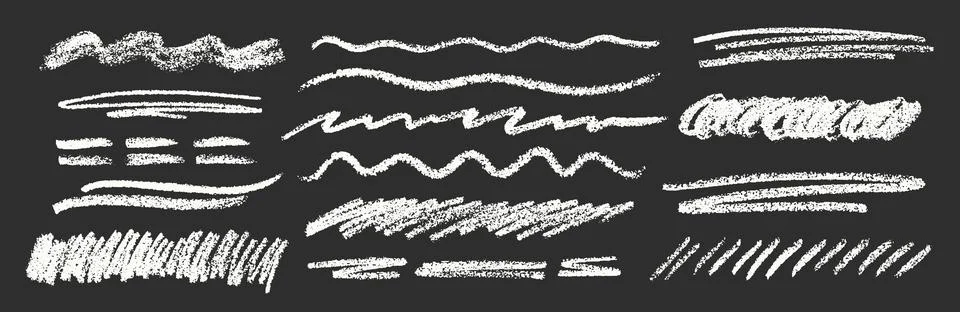 Chalk Line Stroke Vector Set. Crayon Scribble Underline Shapes Collection. Color Illustrazione stock