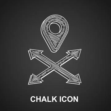 Chalk Map pin icon isolated on black background. Navigation, pointer, location 스톡 일러스트