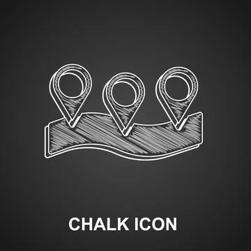 Chalk Map pin icon isolated on black background. Navigation, pointer, location Stock Illustration