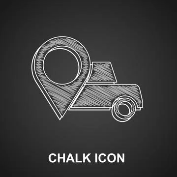 Chalk Map pointer with taxi icon isolated on black background. Location symbol Stock Illustration
