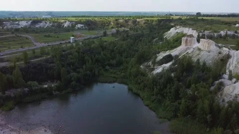 Chalk mountains and lake. A Video stock 156335997