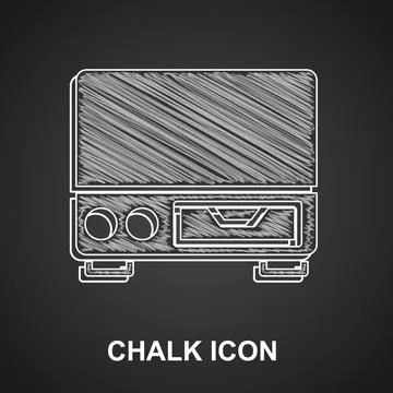 Chalk Old video cassette player icon isolated on black background. Old beauti Stock Illustration
