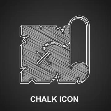 Chalk Pirate treasure map icon isolated on black background. Vector Illustrazione stock