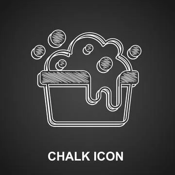 Chalk Plastic basin with soap suds icon isolated on black background. Bowl with Illustrazione stock