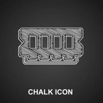 Chalk RAM, random access memory icon isolated on black background. Vector Stock Illustration