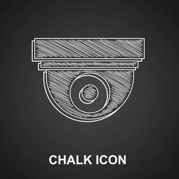 Chalk Security camera icon isolated on black background. Vector Illustrazione stock