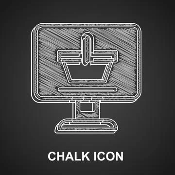 Chalk Shopping cart on screen computer icon isolated on black background Stock Illustration