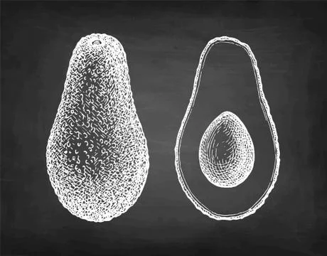 Chalk sketch of avocado. Stock Illustration