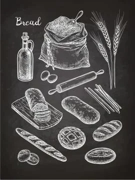 Chalk sketch of breads. Stock Illustration