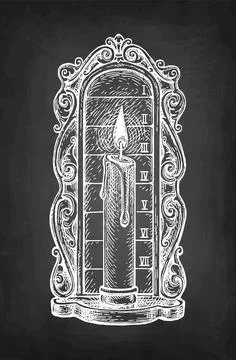 Chalk sketch of candle clock. Stock Illustration