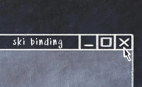 Chalk sketch of closing browser window with page header inscription ski bindi Stock Illustration