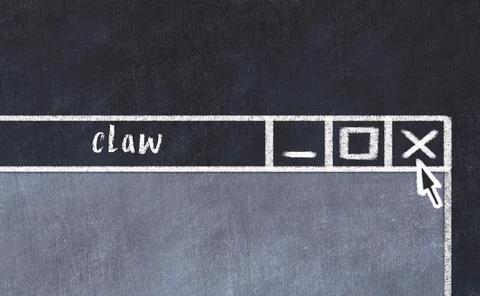 Chalk sketch of closing browser window with page header inscription claw Stock Illustration