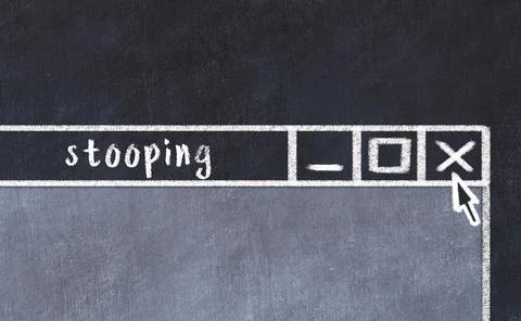 Chalk sketch of closing browser window with page header inscription stooping Stock Illustration