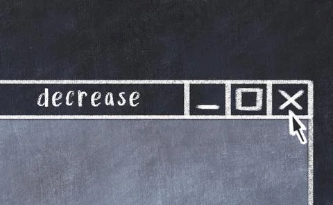 Chalk sketch of closing browser window with page header inscription decrease Stock Photos