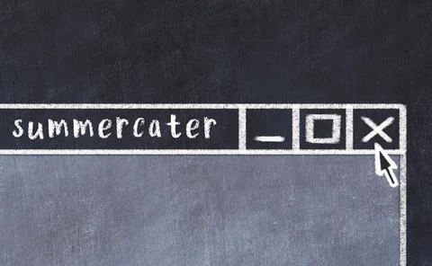 Chalk sketch of closing browser window with page header inscription summercat Stock Photos