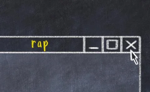 Chalk sketch of closing browser window with page header inscription rap Stock Photos