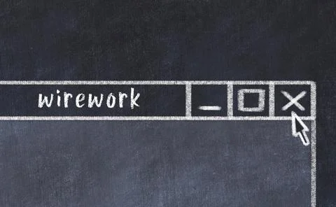 Chalk sketch of closing browser window with page header inscription wirework Stock Photos
