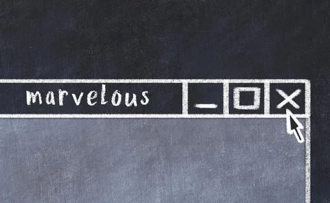 Chalk sketch of closing browser window with page header inscription marvelous 库存照片