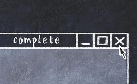 Chalk sketch of closing browser window with page header inscription complete Stock Photos