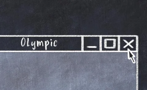 Chalk sketch of closing browser window with page header inscription Olympic 库存照片