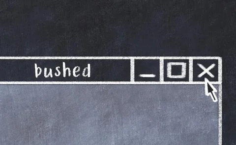 Chalk sketch of closing browser window with page header inscription bushed Stock Photos