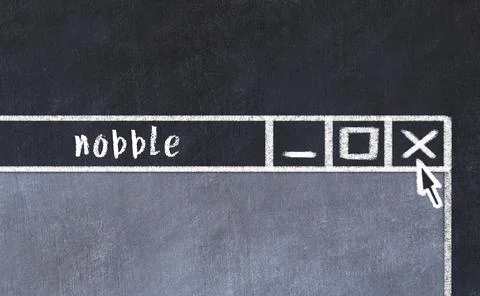 Chalk sketch of closing browser window with page header inscription nobble 库存照片