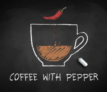 Chalk sketch of Coffee with pepper Stock Illustration