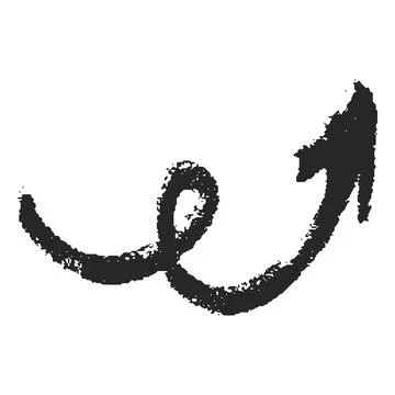 Chalk sketch curled arrow shape, charcoal or crayon scribble swirl pointer mark Stock Illustration