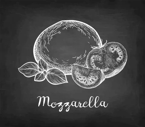 Chalk sketch of mozzarella cheese. Stock Illustration