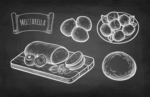 Chalk sketch of mozzarella cheese. Stock Illustration