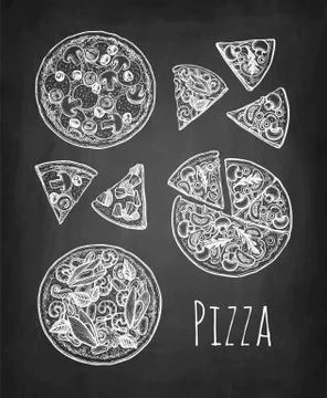 Chalk sketch of pizza. Stock Illustration