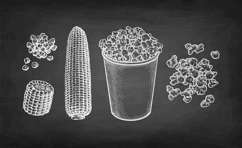 Chalk sketch of popcorn. Illustrazione stock