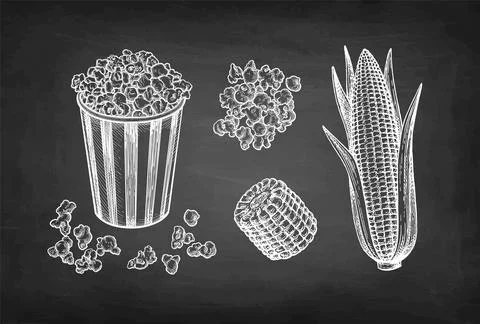 Chalk sketch of popcorn. Stock Illustration