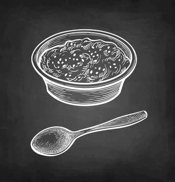 Chalk sketch of sauser with jam. Stock Illustration