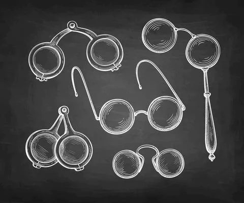 Chalk sketch set of ancient spectacles. Stock Illustration