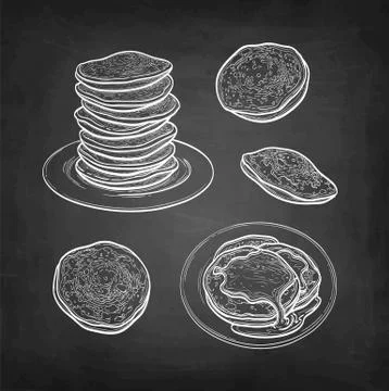 Chalk sketch set of pancakes. Stock Illustration