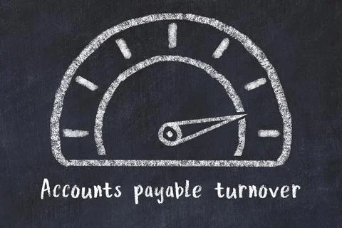 Chalk sketch of speedometer with high value and iscription Accounts payable t Stock Illustration